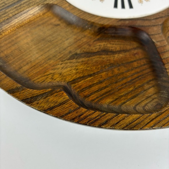 Lazy Susan Walnut Wood Gold Wheat Tile 14” Tabletop Turntable MCM Serving Tray - Picture 6 of 16